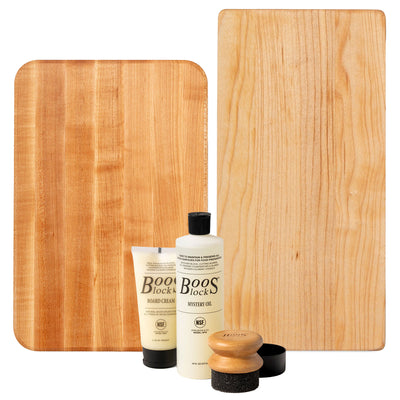 John Boos Chop N Slice Maple 18"x12" & 10"x5" Cutting Boards w/3 Piece Care Set