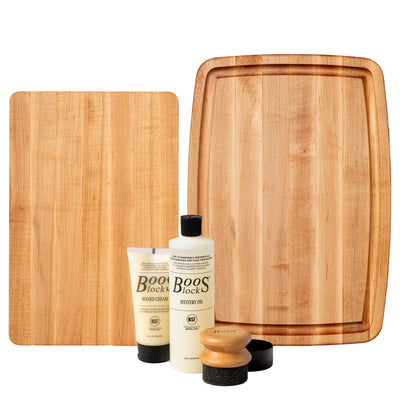 John Boos Maple 20" x 14" and 16" x 10" Carving Boards with 3 Piece Care Set