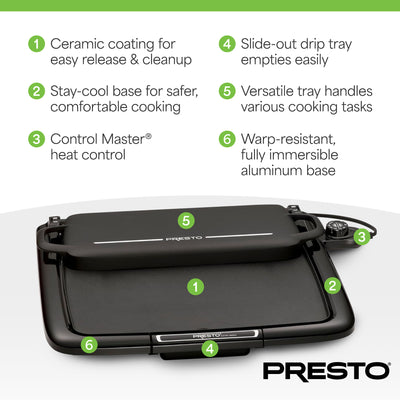 Presto XL Cool-Touch Electric Griddle w Warming Tray, Ceramic Nonstick(Open Box)