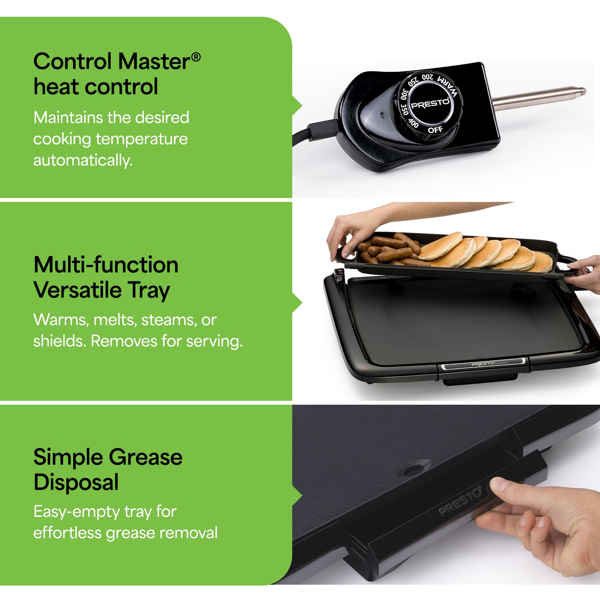 Presto XL Cool-Touch Electric Griddle w Warming Tray, Ceramic Nonstick(Open Box)