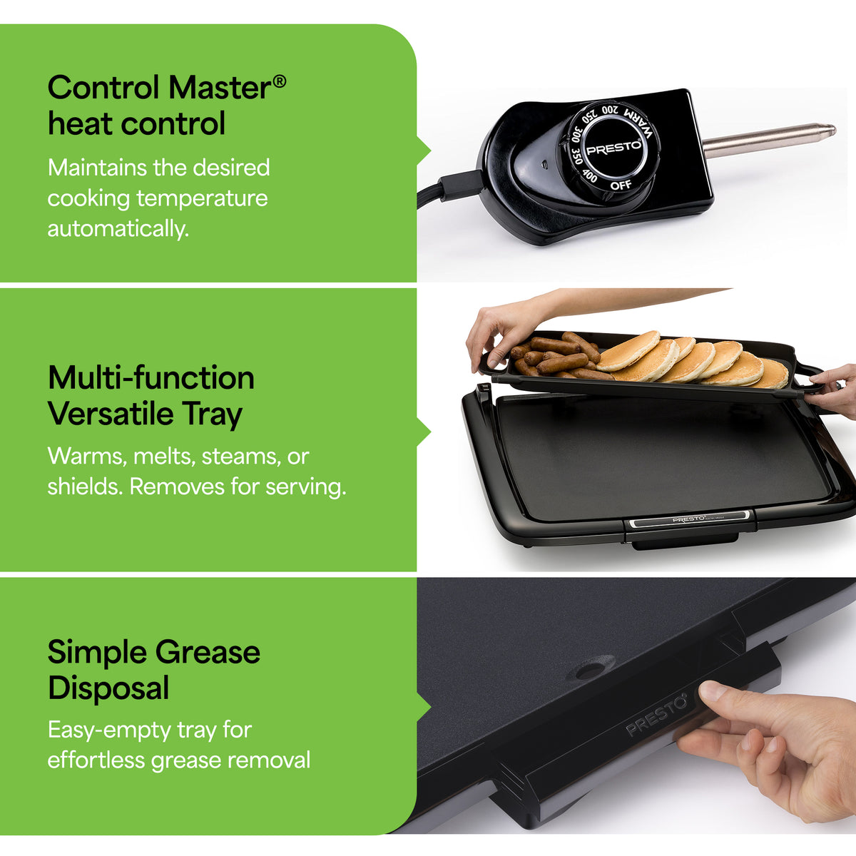 Presto XL Cool-Touch Electric Griddle w Warming Tray, Ceramic Nonstick(Open Box)