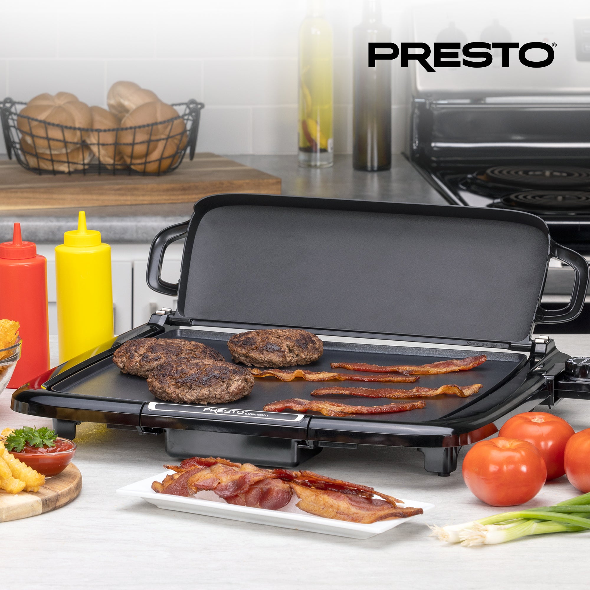 Presto XL Cool-Touch Electric Griddle w Warming Tray, Ceramic Nonstick(Open Box)
