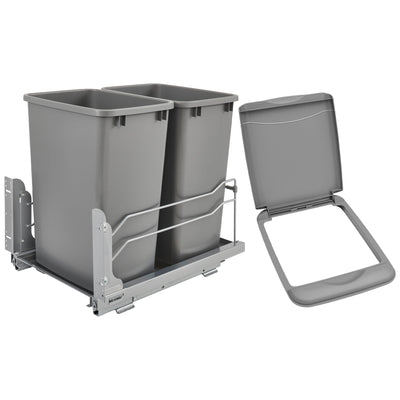 Rev-A-Shelf Double Pullout Trash Cans & Single Lid, 35 qt. w/ Soft-close, Silver