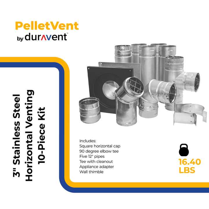 DuraVent PelletVent 3" Stainless Steel Horizontal Venting 10-Piece Kit, Grey - VMInnovations