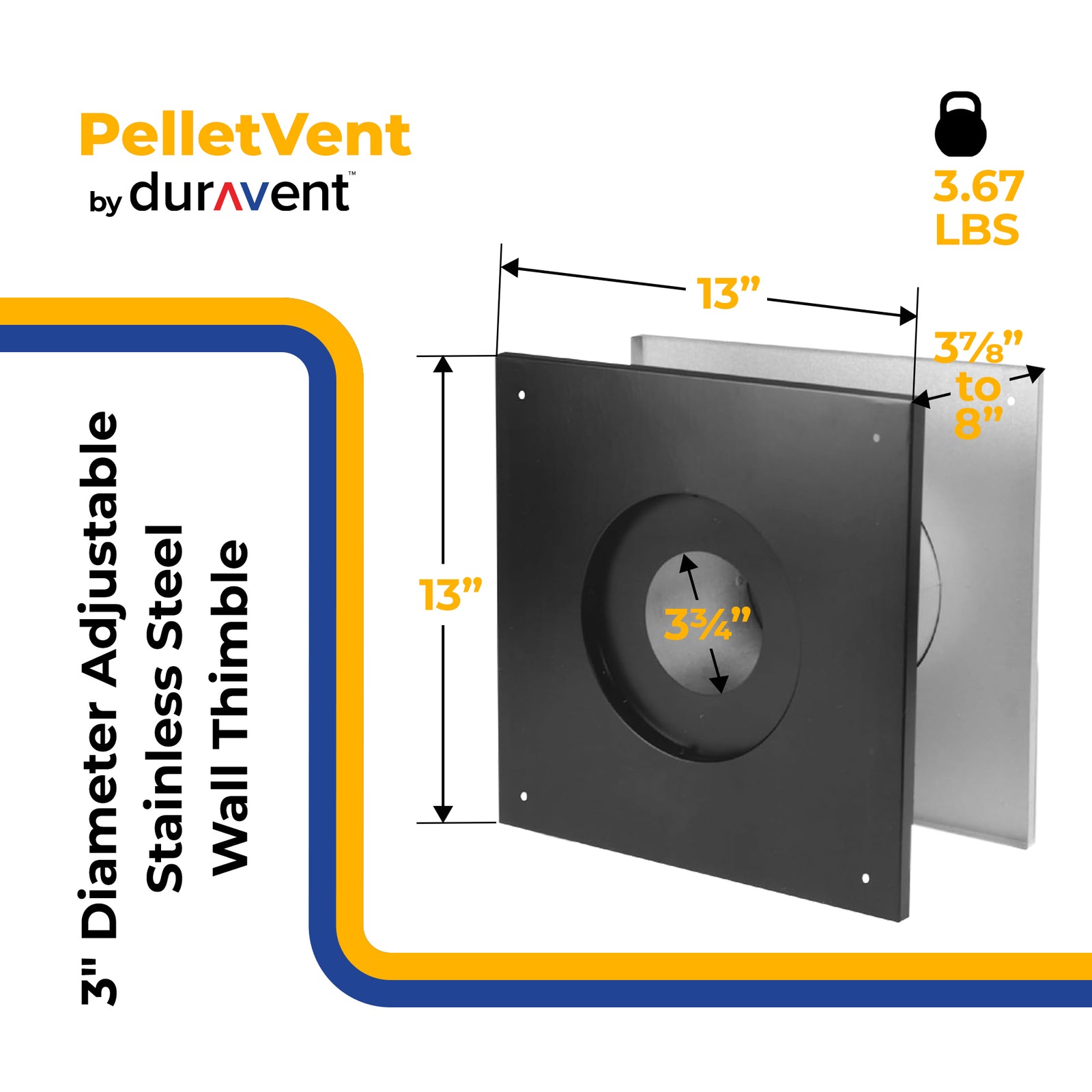 DuraVent 3" Diameter Stainless Steel Wall Thimble for Multi-Fuel Stoves, Grey - VMInnovations