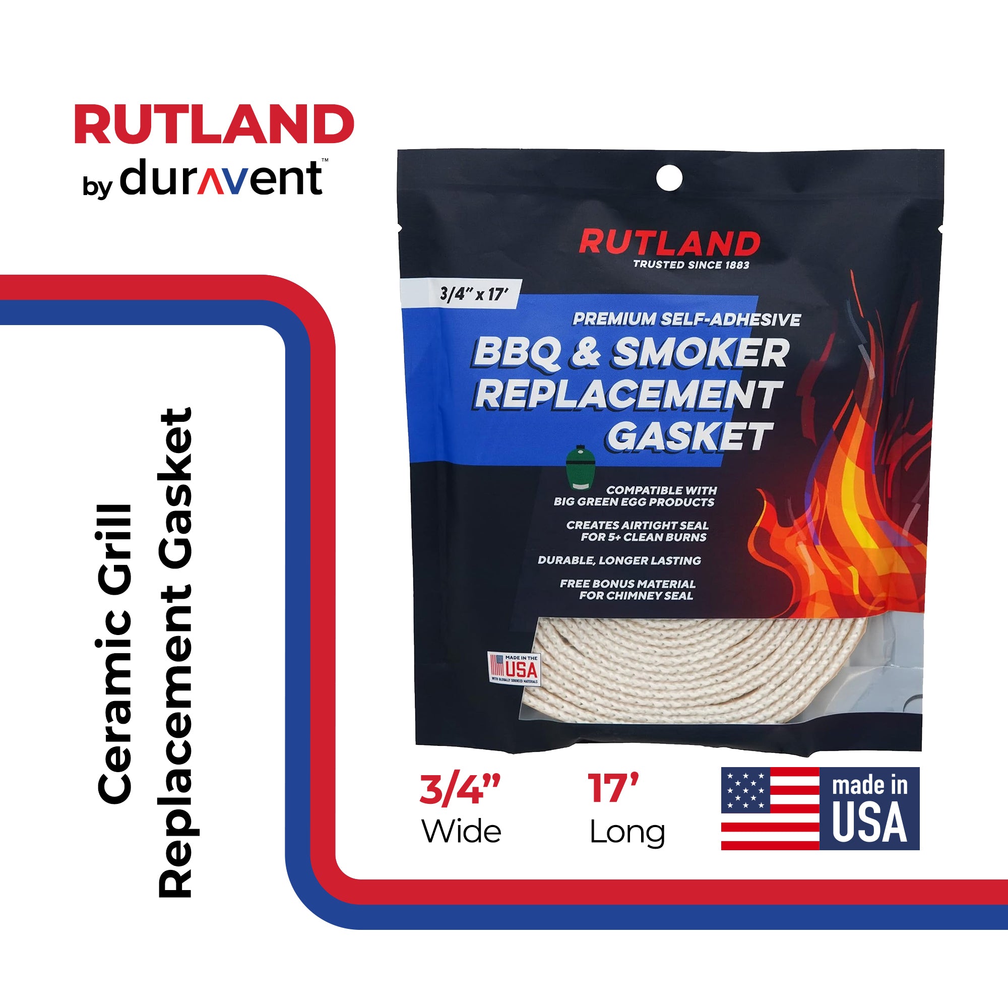 Rutland Replacement Gasket for Big Green Egg, High-Temperature Clean Burn, 17'