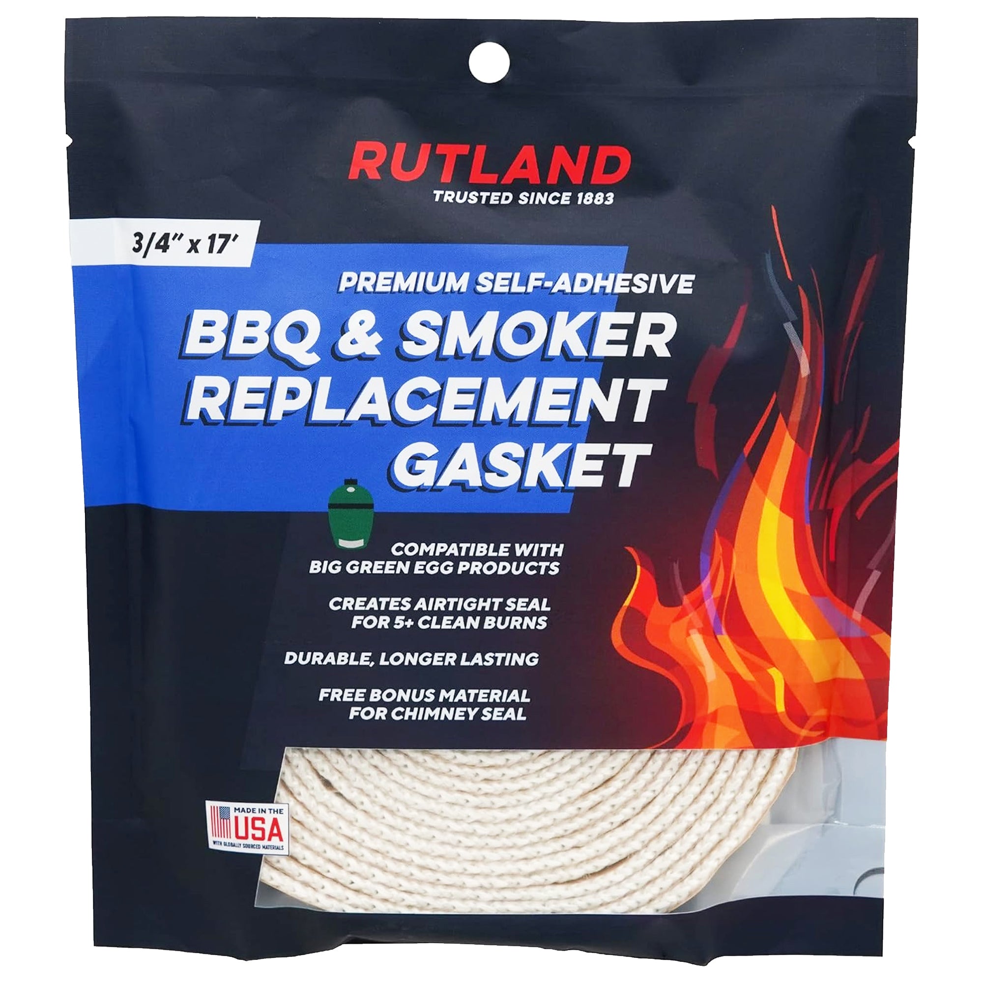 Rutland Replacement Gasket for Big Green Egg, High-Temperature Clean Burn, 17'