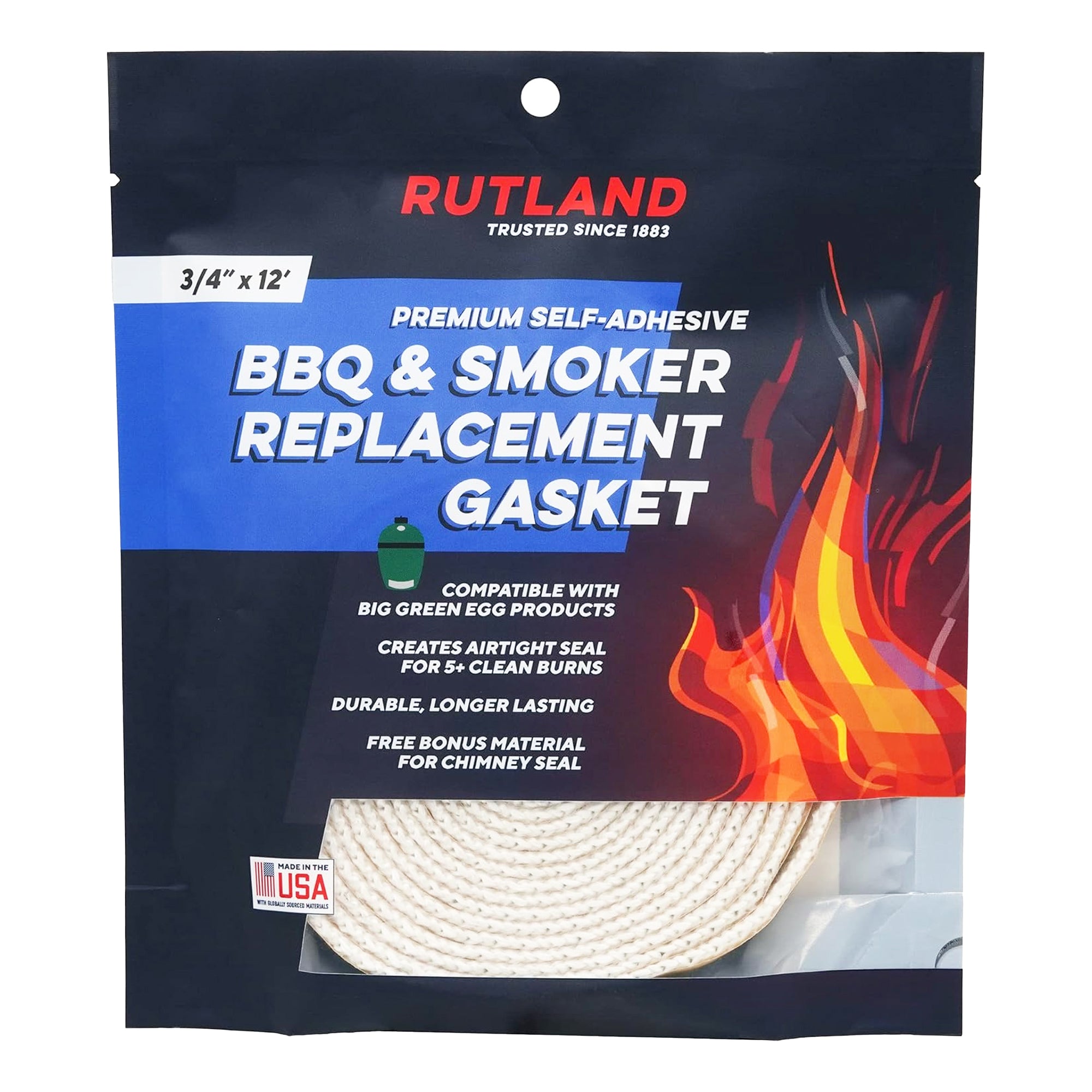 Rutland Replacement Gasket for Big Green Egg, High-Temperature Clean Burn, 12'