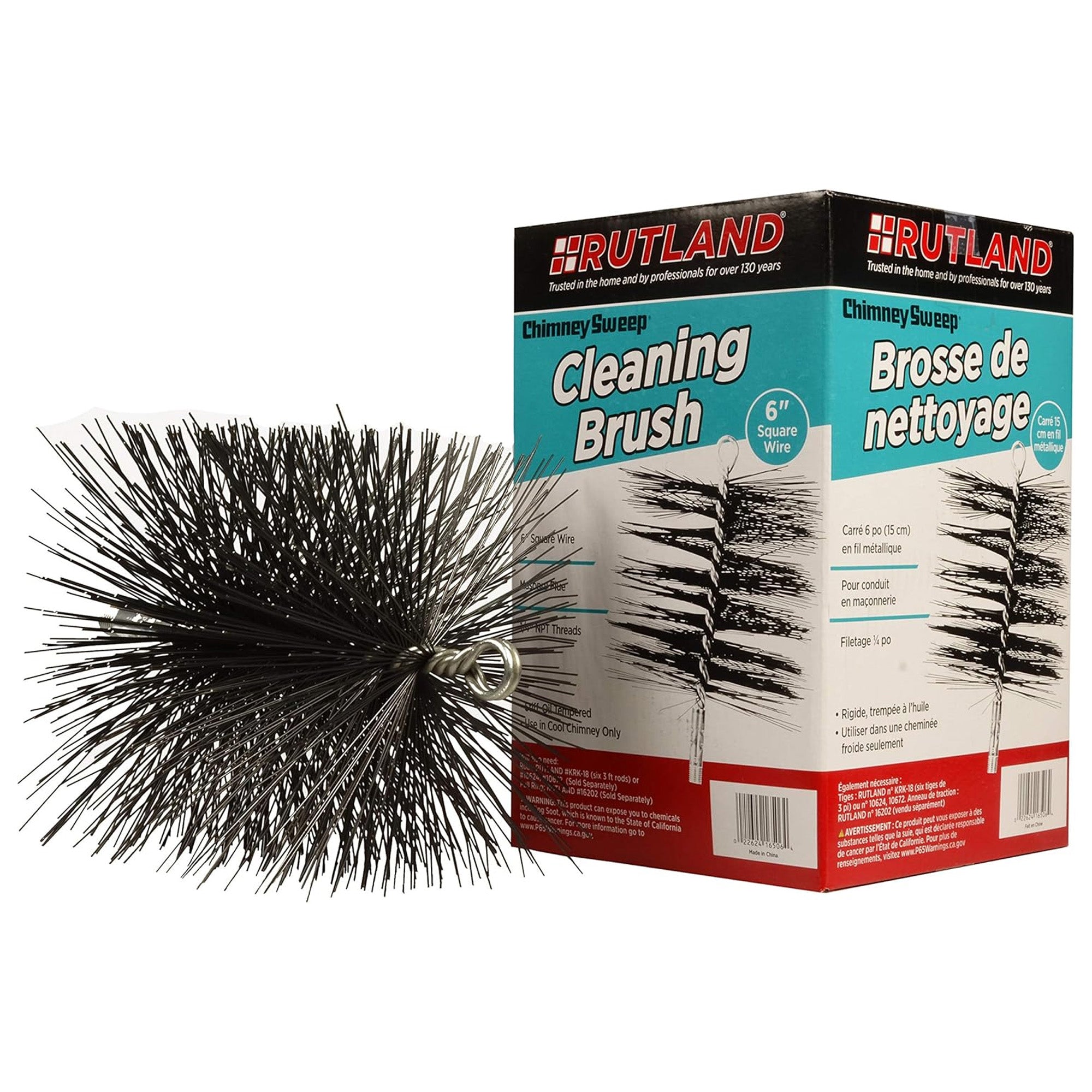 Rutland Chimney Sweep Rectangular 6" Wire Cleaning Brush with 1/4" Pipe Thread