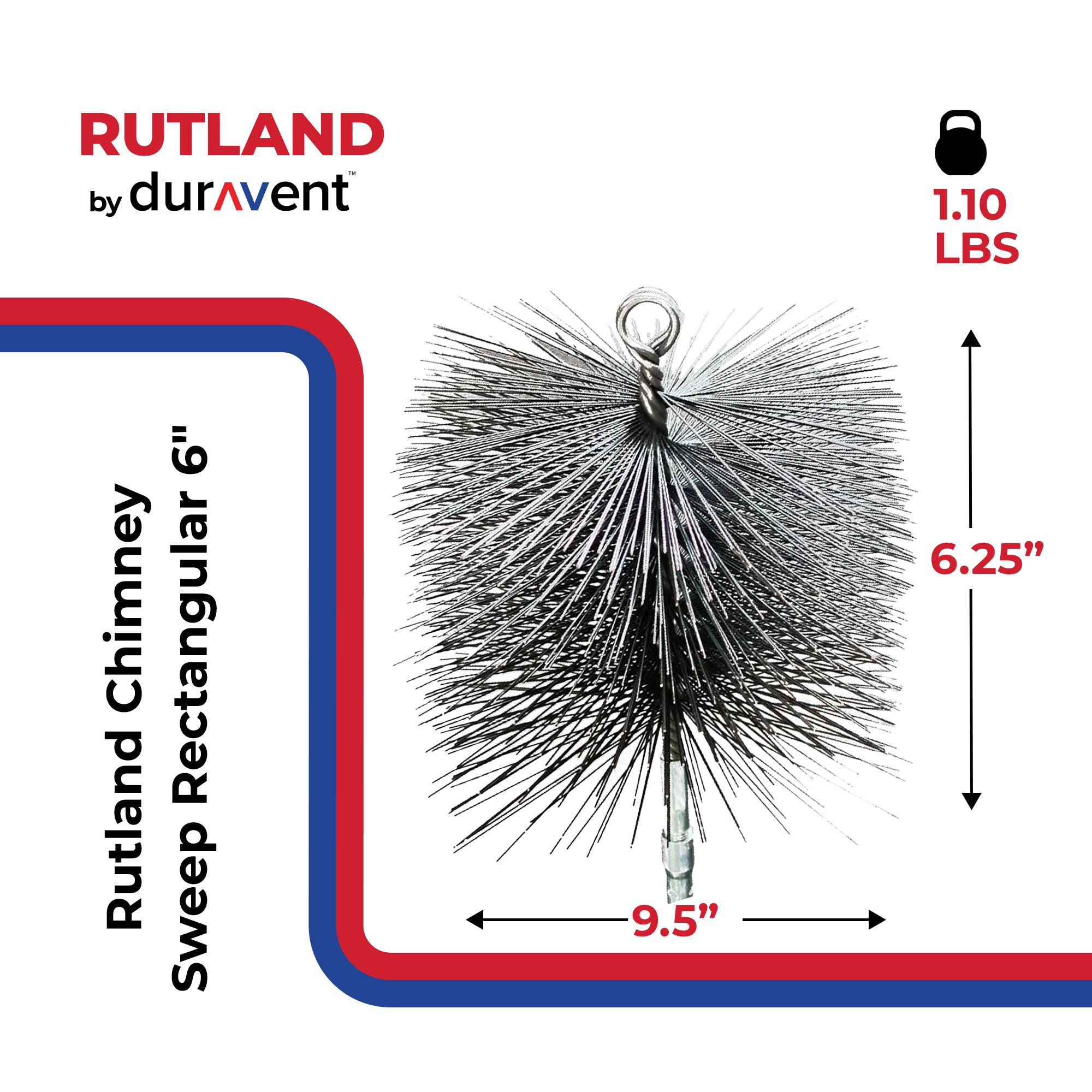 Rutland Chimney Sweep Rectangular 6" Wire Cleaning Brush with 1/4" Pipe Thread