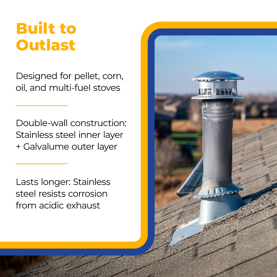 DuraVent PelletVent 12" L x 3" Diameter Adjustable Straight Steel Stove Pipe - VMInnovations