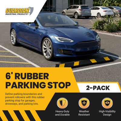 Guardian Parking Stop, 6Ft Rubber Curb with Mounting Holes, Black/Yellow, 2 Pack - VMInnovations