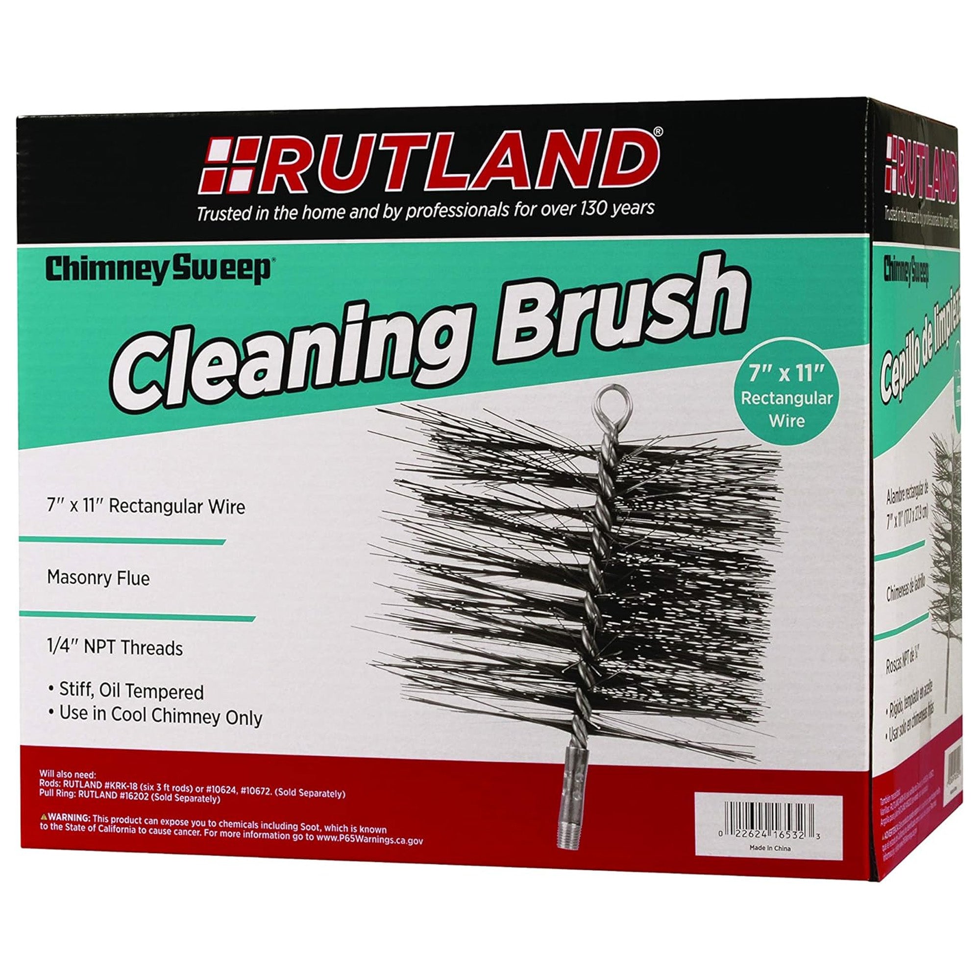 Rutland Chimney Sweep Rectangular 7"x 11" Wire Cleaning Brush, 1/4" Pipe Thread - VMInnovations