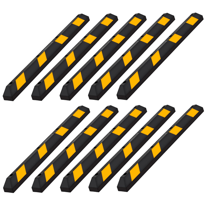 Guardian Parking Stop, 6Ft Rubber Curb w/ Mounting Holes, Black/Yellow, 10 Pack