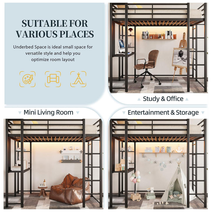 SUNLEI Twin Loft Bed w/Desk & 2 Built-in Drawers, Metal Bed Frame (Open Box) - VMInnovations