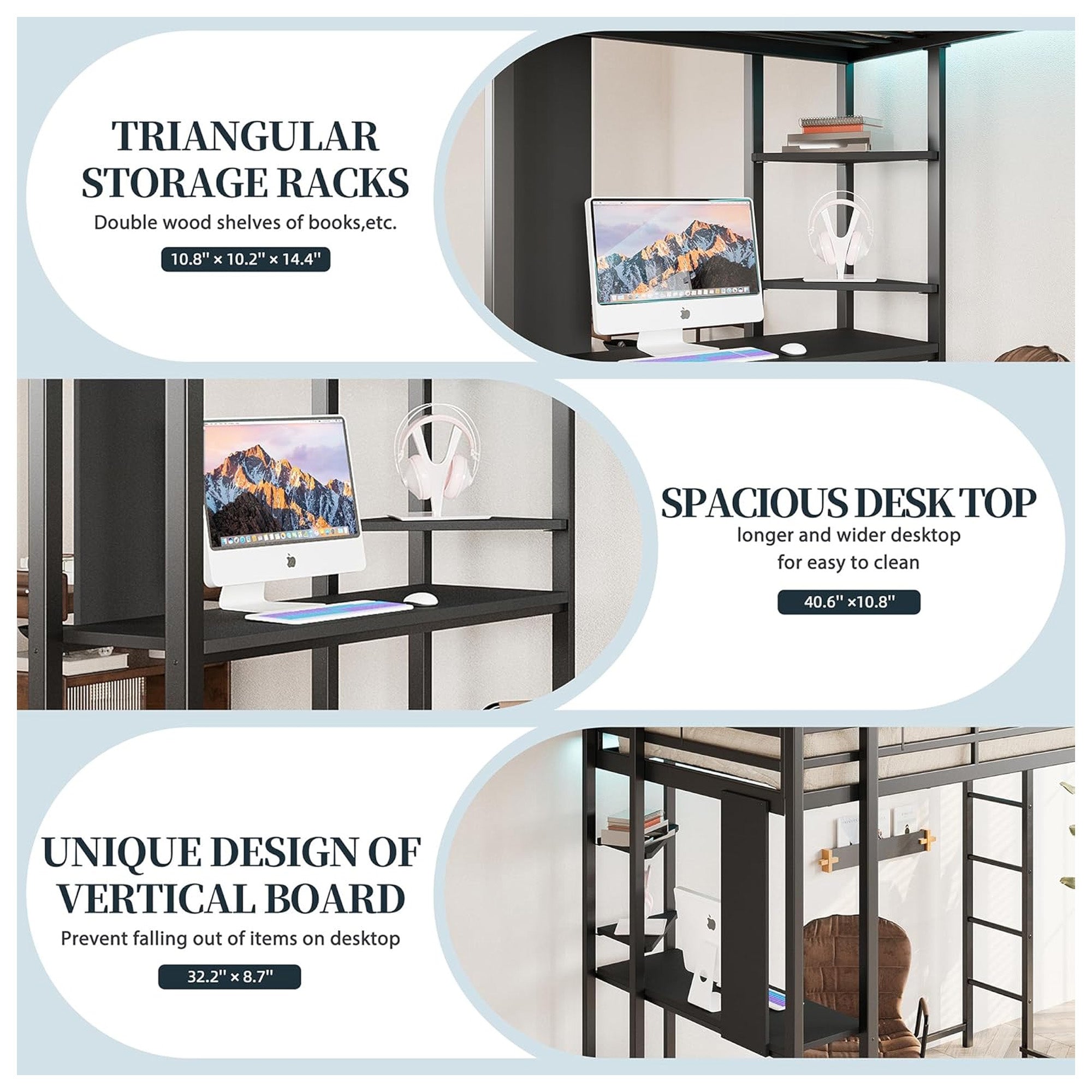 SUNLEI Twin Loft Bed w/Desk & 2 Built-in Drawers, Metal Bed Frame, Black(Used) - VMInnovations