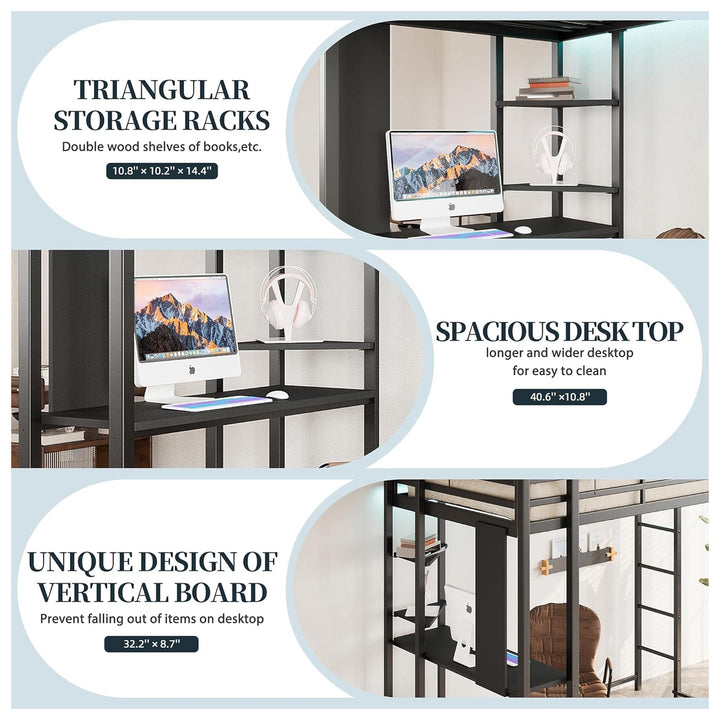 SUNLEI Twin Loft Bed w/Desk & 2 Built-in Drawers, Metal Bed Frame (For Parts)