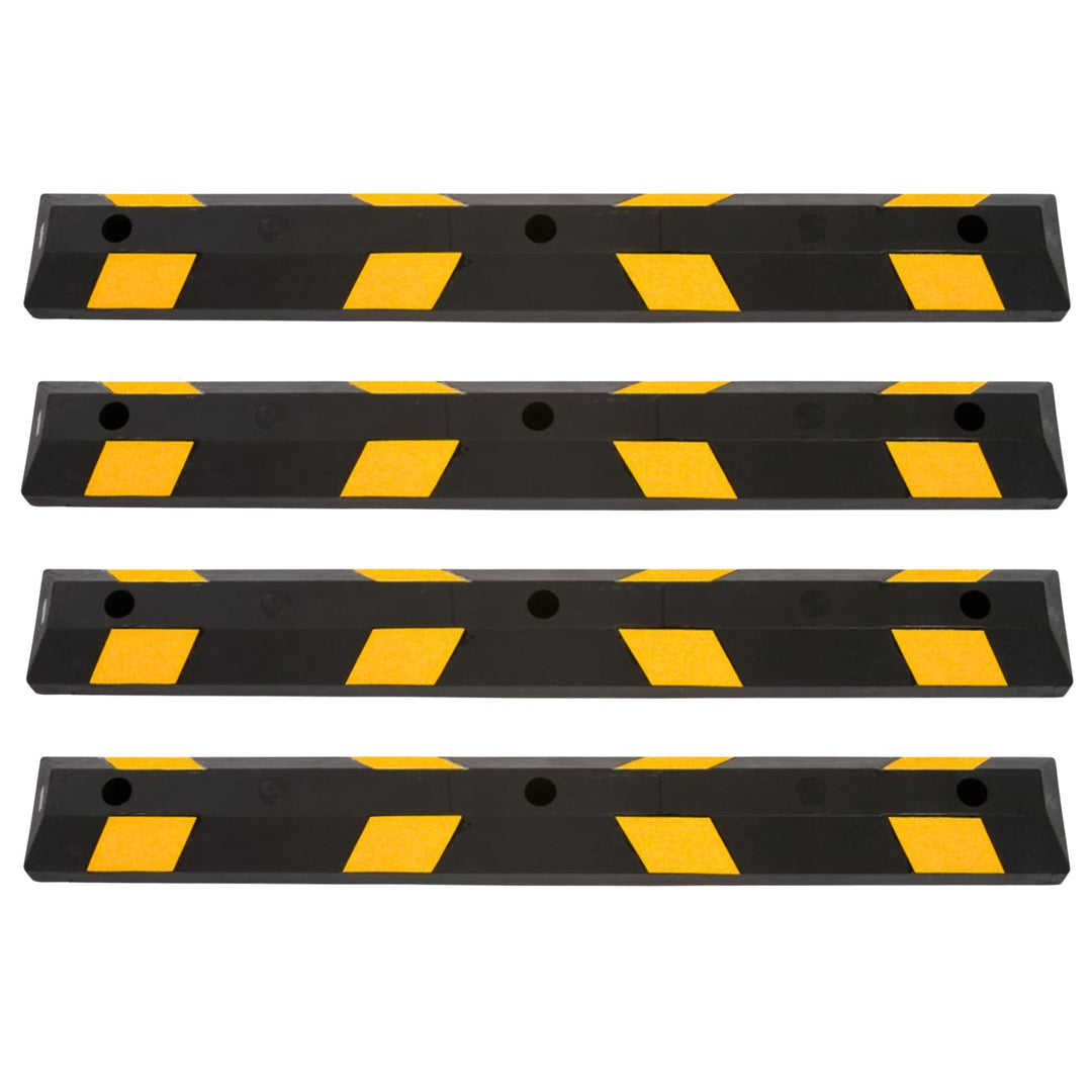 Guardian Parking Stop, 4Ft Rubber Curb with Mounting Holes, Black/Yellow, 4 Pack