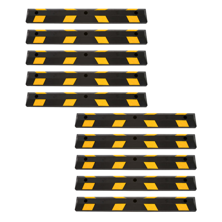 Guardian Parking Stop, 4Ft Rubber Curb w/ Mounting Holes, Black/Yellow, 10 Pack