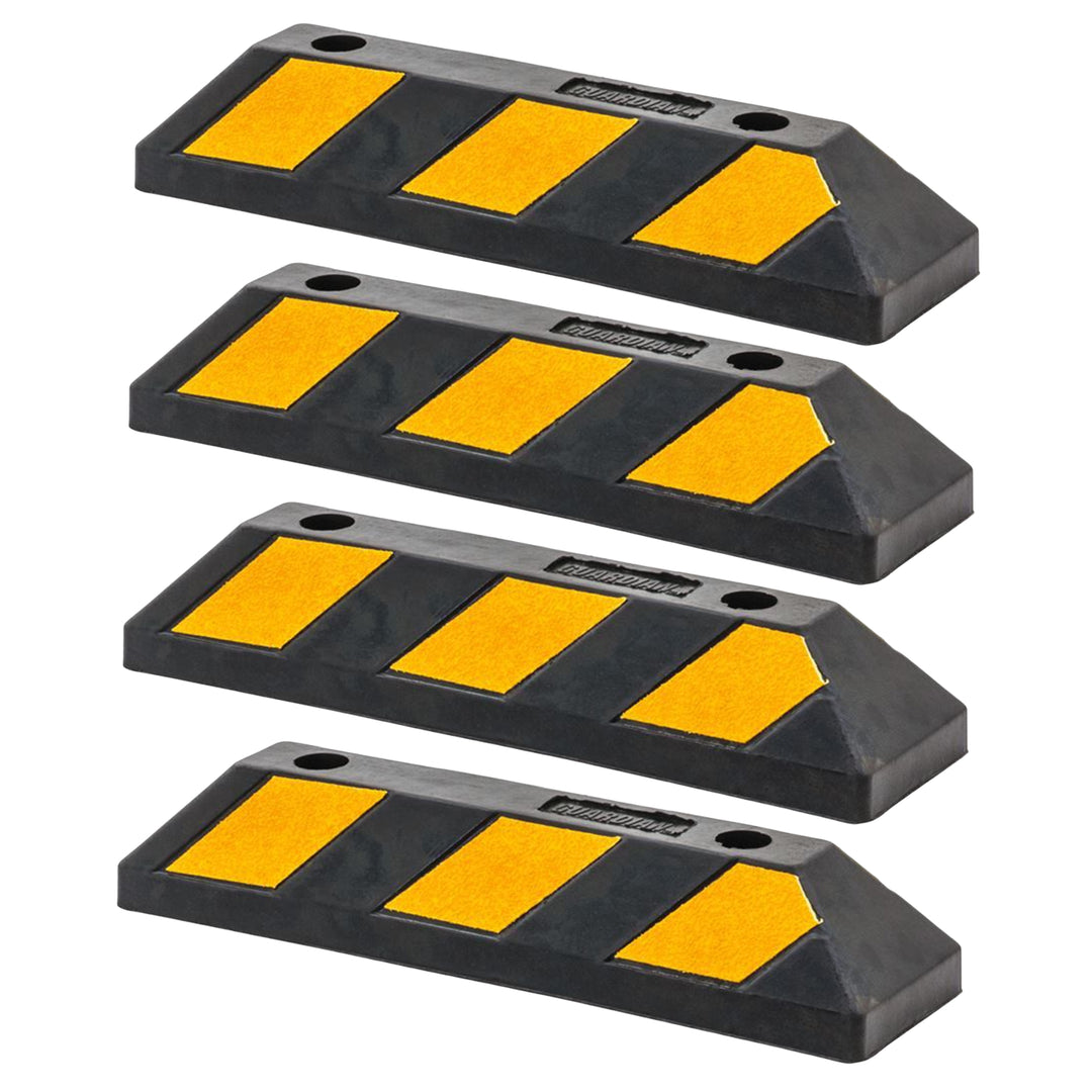Guardian Parking Stop, 2Ft Rubber Curb with Mounting Holes, Black/Yellow, 4 Pack