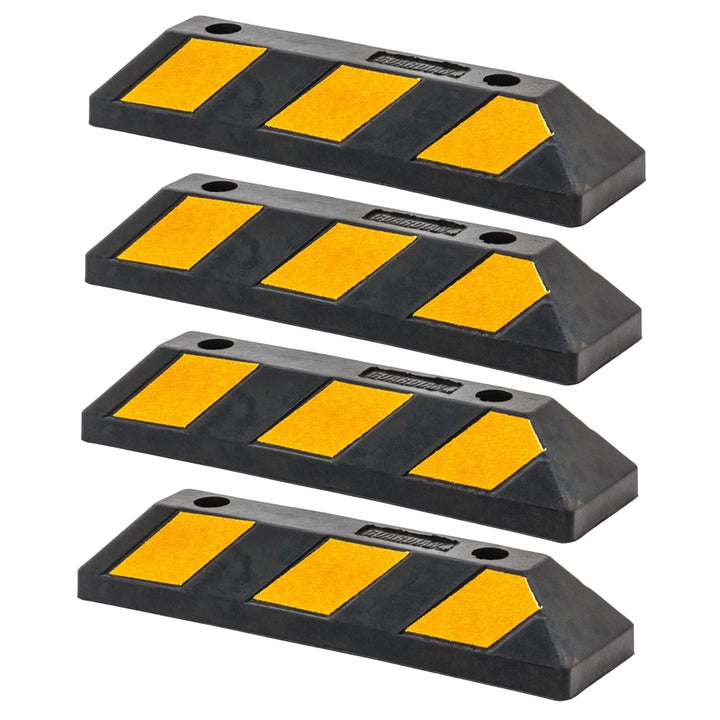 Guardian Parking Stop, 2Ft Rubber Curb with Mounting Holes, Black/Yellow, 4 Pack