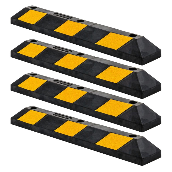Guardian Parking Stop, 3Ft Rubber Curb with Mounting Holes, Black/Yellow, 4 Pack