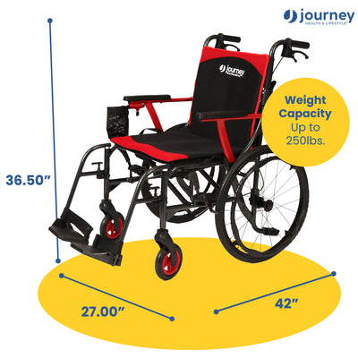 Journey SoLite C2 Ultra Lightweight Wheelchair, Foldable Manual Chair, Red