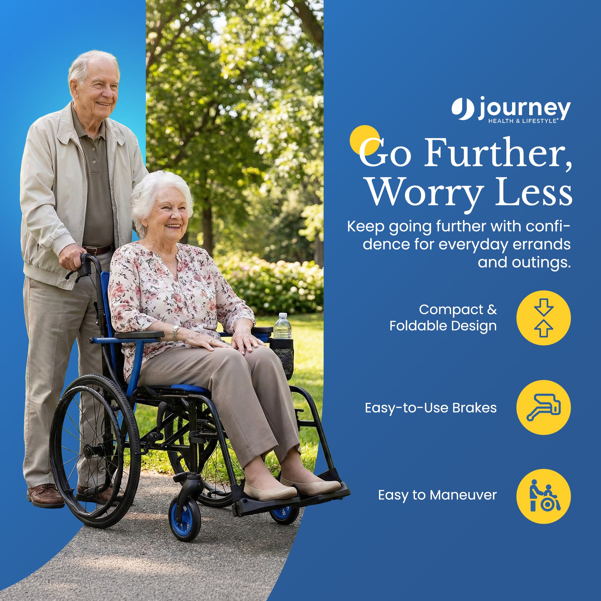 Journey SoLite C2 Ultra Lightweight Wheelchair, Foldable Manual Chair, Blue