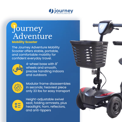 Journey Adventure Mobility Scooter, Electric Motorized Travel Scooter, Red - VMInnovations