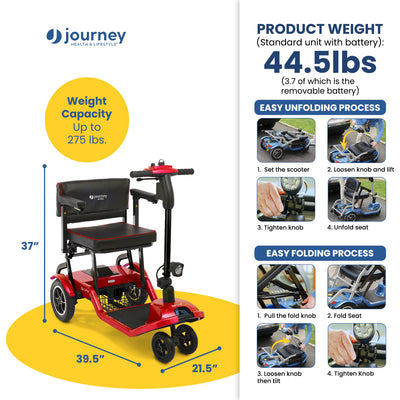 Journey So Lite Folding Power Scooter, Lightweight, 5 mph Max Adjustable Speed - VMInnovations