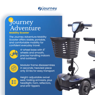 Journey Adventure Mobility Scooter, Electric Motorized Travel Scooter, Blue