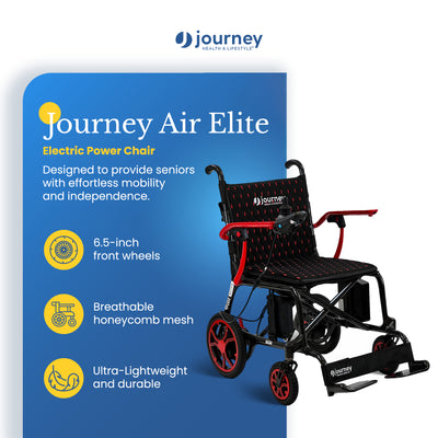Journey Air Elite Lightweight Foldable Electric Power Chair for Adults, Red - VMInnovations