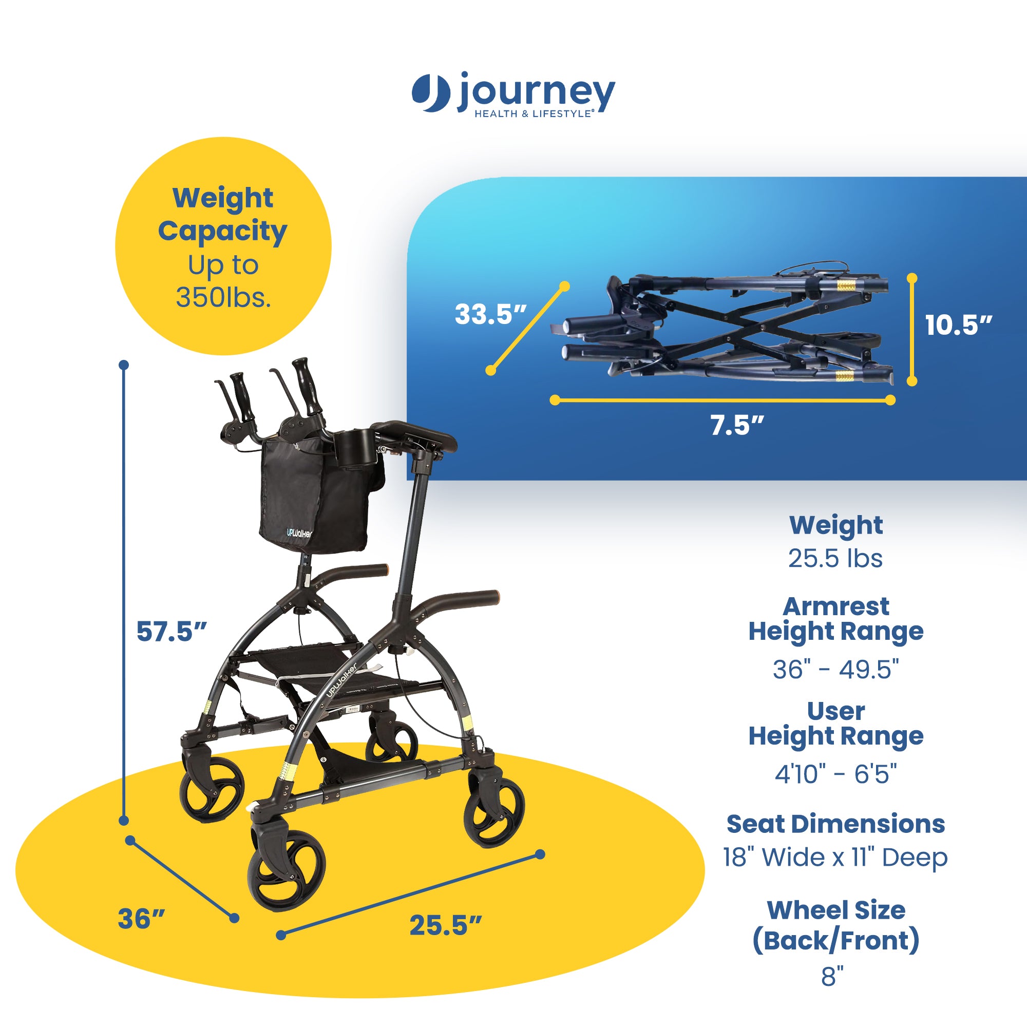 LifeWalker UPWalker Large Original Upright Rollator Walker w/ Seat for Seniors - VMInnovations
