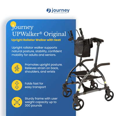 LifeWalker UPWalker Large Original Upright Rollator Walker w/ Seat for Seniors - VMInnovations