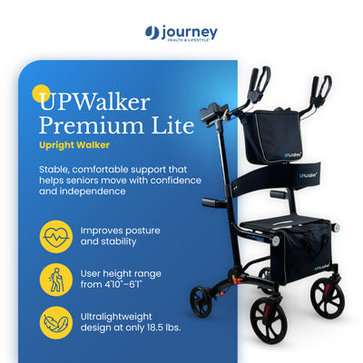 Journey Upright Foldable Walker for Seniors with 10" Front Wheels, and Lights - VMInnovations
