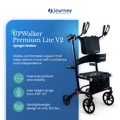 Journey Upright Foldable Walker for Seniors with 10" Front Wheels, and Lights
