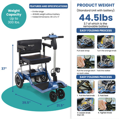 Journey So Lite Folding Power Scooter, Lightweight, 5 mph Max Adjustable Speed - VMInnovations