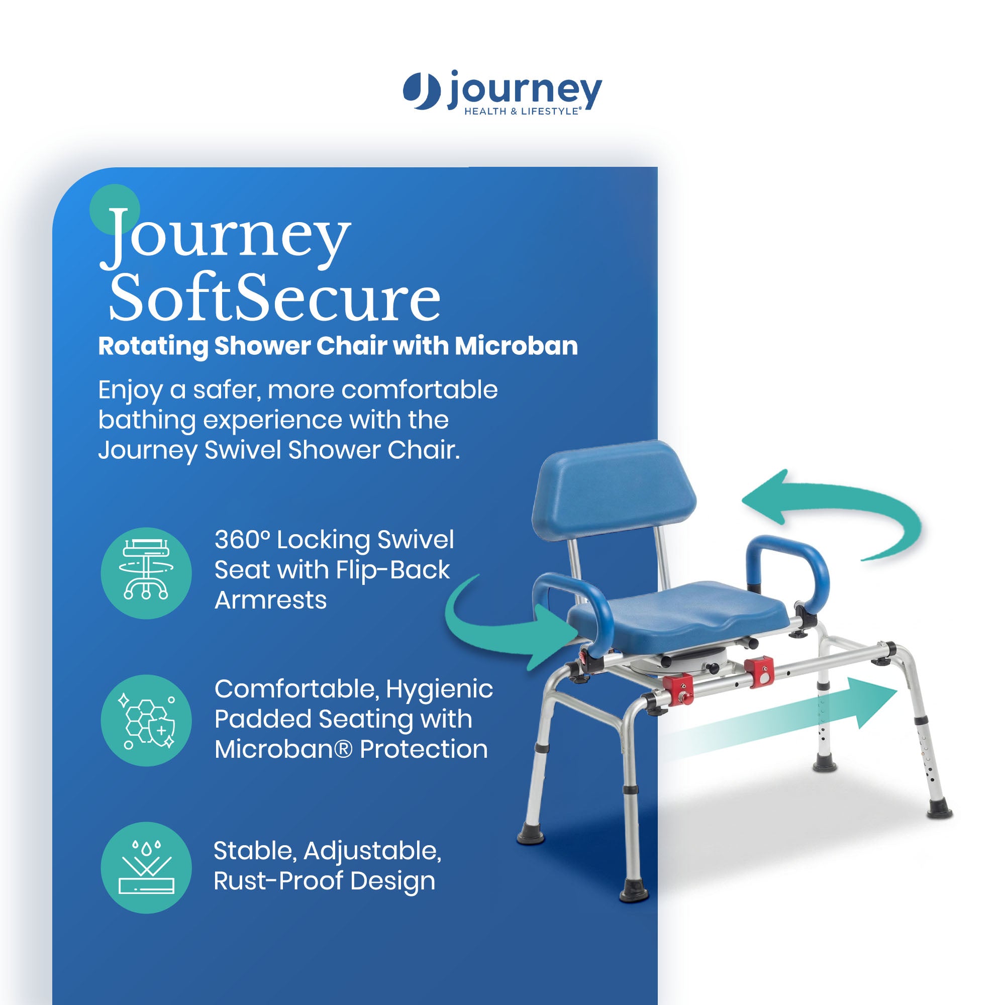 Journey 360 Degree Rotating Transfer Bench, SoftSecure Chair to Bathtub Seat - VMInnovations