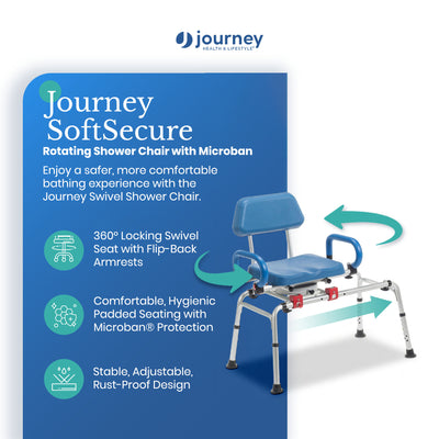 Journey 360 Degree Rotating Transfer Bench, SoftSecure Chair to Bathtub Seat - VMInnovations