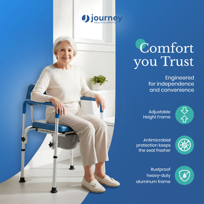 Journey 3-in-1 Commode, Bathroom Bedside Elevated Toilet Seat & Shower Chair - VMInnovations