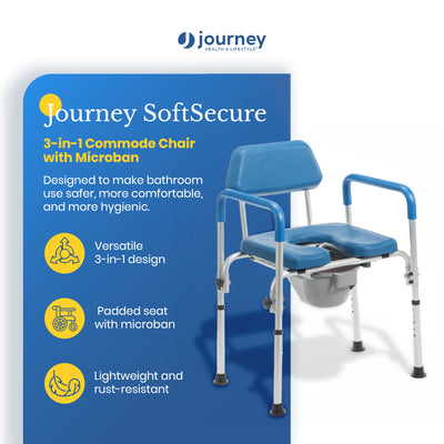 Journey 3-in-1 Commode, Bathroom Bedside Elevated Toilet Seat & Shower Chair - VMInnovations