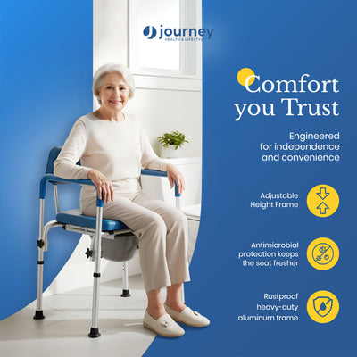Journey 3-in-1 Commode, Bathroom Bedside Elevated Toilet Seat & Shower Chair - VMInnovations