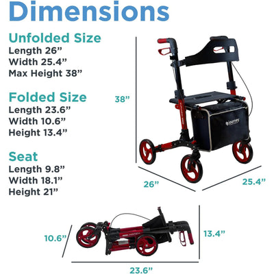 Journey UPWalker Breeze Traditional Rollator Walker with Seat for Adults, Blue