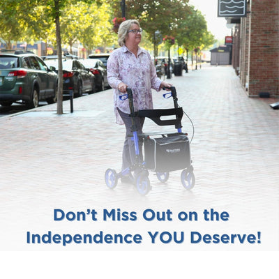 Journey UPWalker Breeze Traditional Rollator Walker with Seat for Adults, Blue