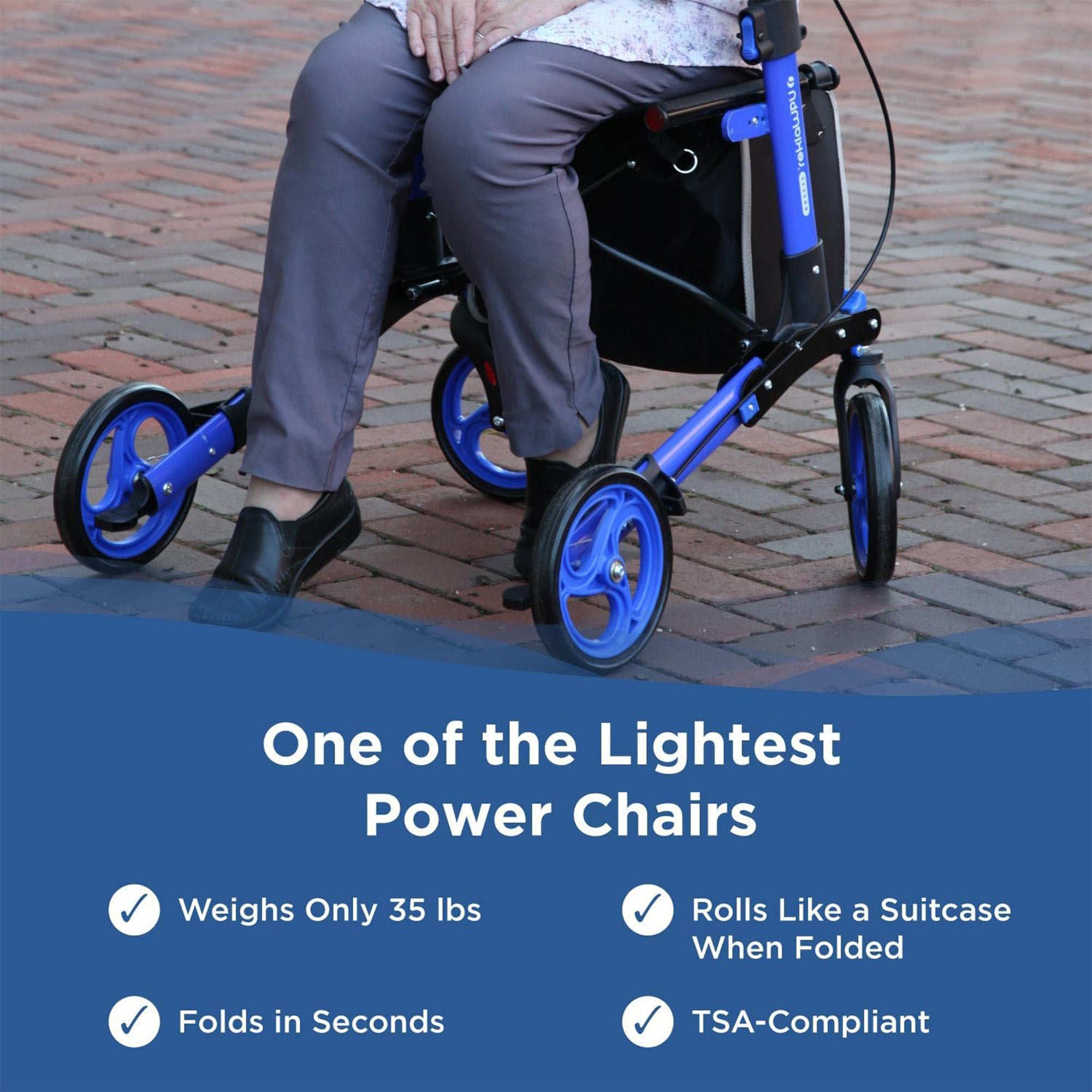 Journey UPWalker Breeze Traditional Rollator Walker with Seat for Adults, Blue