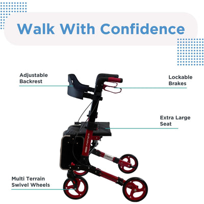 Journey UPWalker Breeze Traditional Rollator Walker with Seat for Adults, Blue