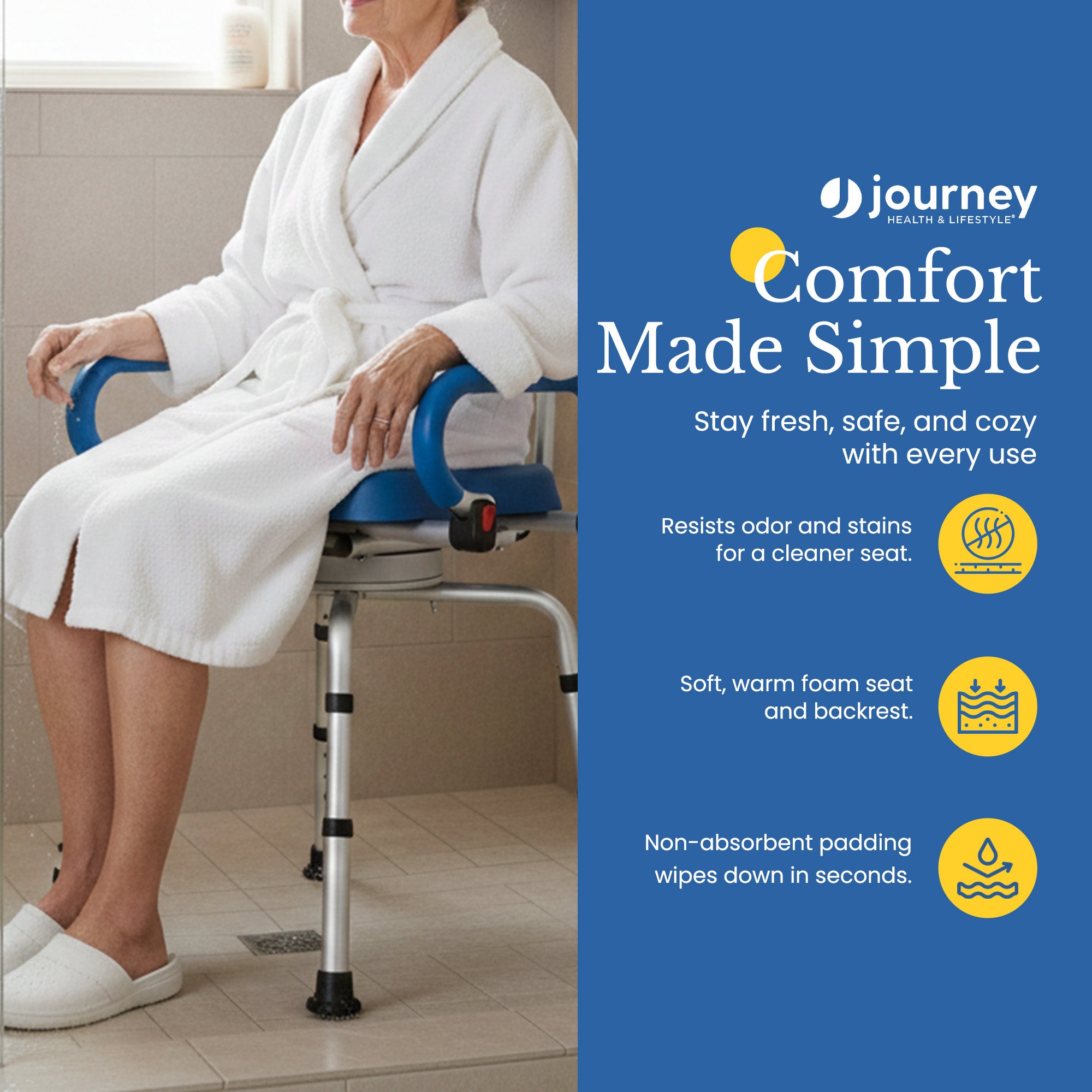 Journey 360 Degree Rotating Shower Chair, SoftSecure Padded Swivel Bathtub Seat - VMInnovations