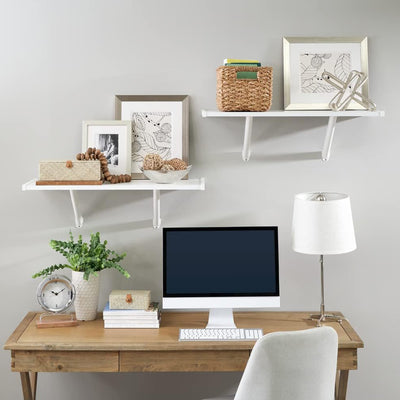 Rubbermaid 2 Pack 32" Premium Wood Wall Mounted Shelves Kit, 2 Tier Storage