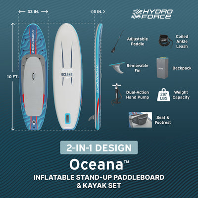 Hydro Force Oceana 10' Inflatable Stand-Up Paddle Board & Kayak Set, 2-in-1 SUP