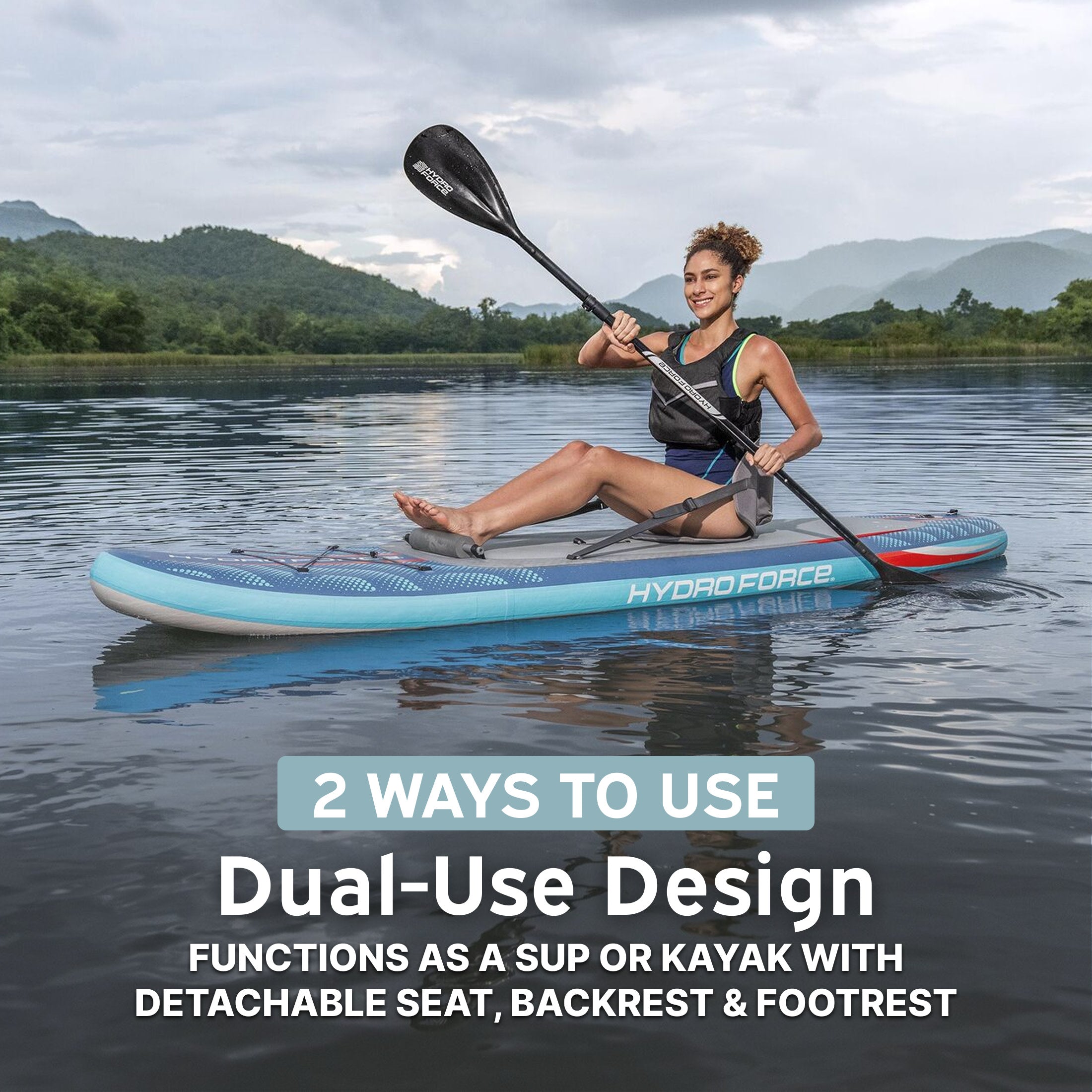 Hydro Force Oceana 10' Inflatable Stand-Up Paddle Board & Kayak Set, 2-in-1 SUP